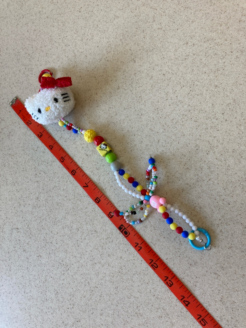 Hello Kitty White Plush Head Bag Charm with Red Bow and Multicolor Beads - Picture 8 of 9